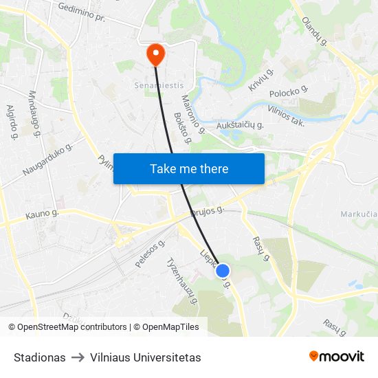 Stadionas to Vilniaus Universitetas map