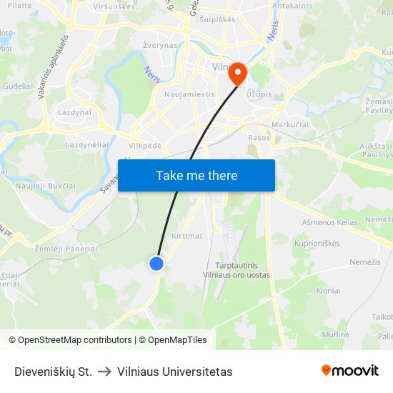 Dieveniškių St. to Vilniaus Universitetas map