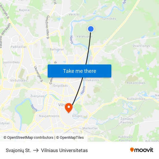 Svajonių St. to Vilniaus Universitetas map