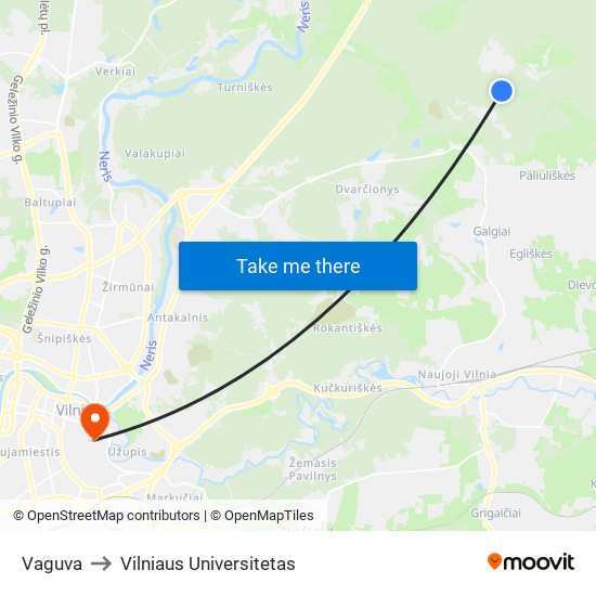 Vaguva to Vilniaus Universitetas map