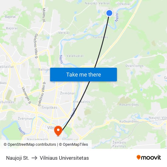 Naujoji St. to Vilniaus Universitetas map