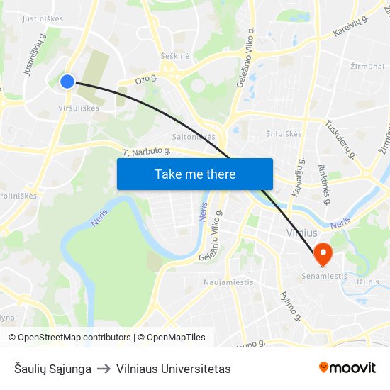 Šaulių Sąjunga to Vilniaus Universitetas map