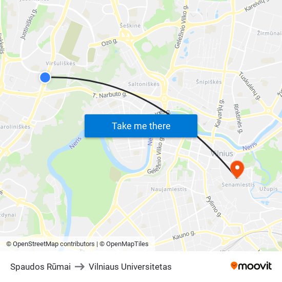 Spaudos Rūmai to Vilniaus Universitetas map