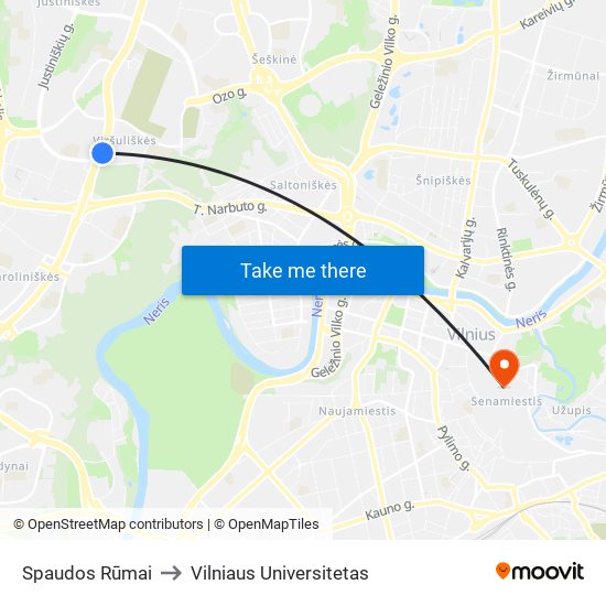 Spaudos Rūmai to Vilniaus Universitetas map