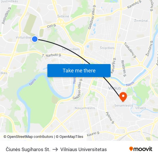 Čiunės Sugiharos St. to Vilniaus Universitetas map