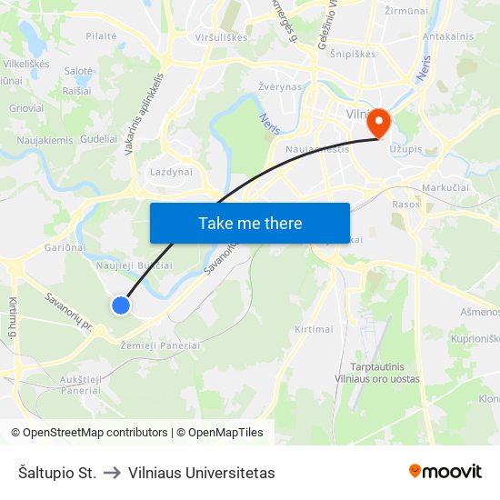 Šaltupio St. to Vilniaus Universitetas map
