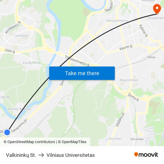 Valkininkų St. to Vilniaus Universitetas map