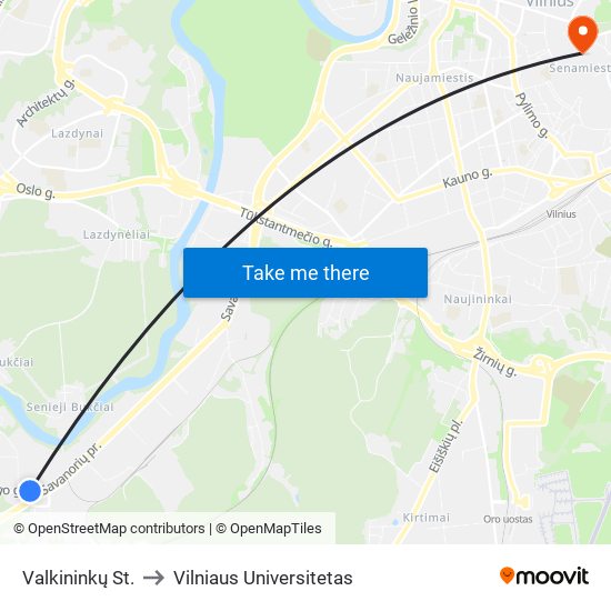 Valkininkų St. to Vilniaus Universitetas map