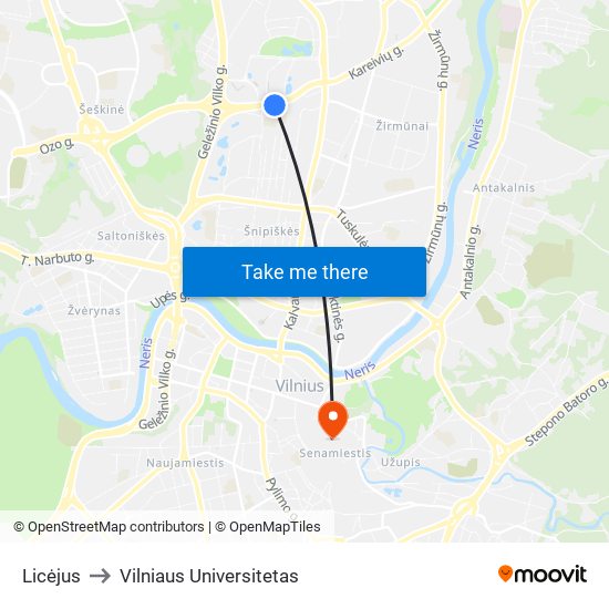 Licėjus to Vilniaus Universitetas map