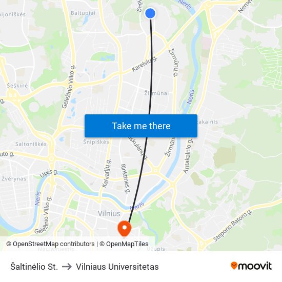 Šaltinėlio St. to Vilniaus Universitetas map