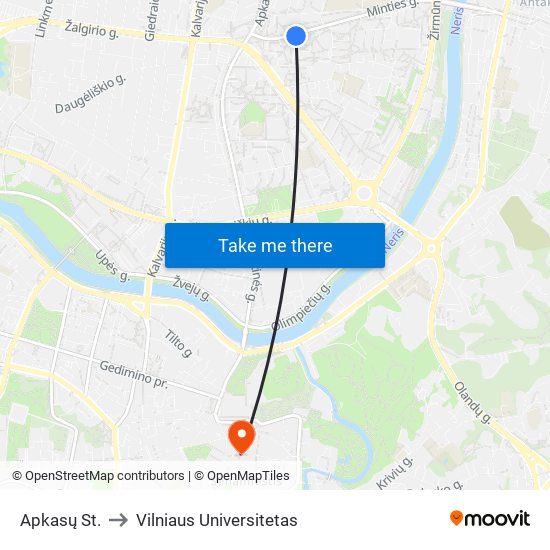 Apkasų St. to Vilniaus Universitetas map