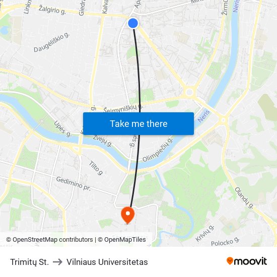 Trimitų St. to Vilniaus Universitetas map