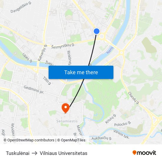 Tuskulėnai to Vilniaus Universitetas map