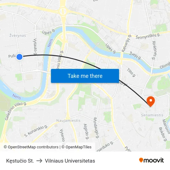 Kęstučio St. to Vilniaus Universitetas map