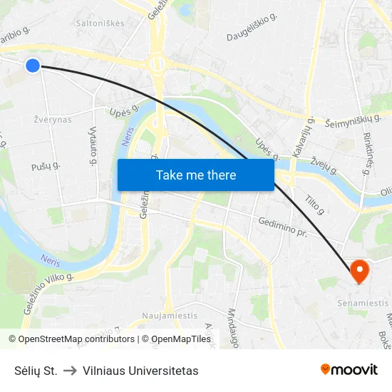 Sėlių St. to Vilniaus Universitetas map