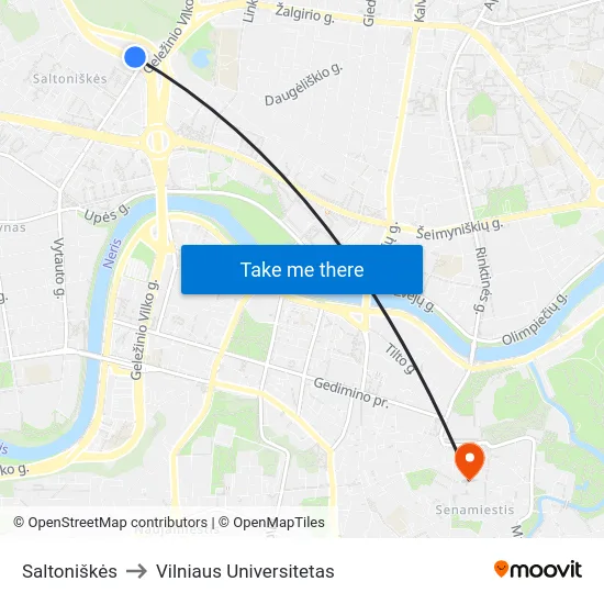 Saltoniškės to Vilniaus Universitetas map