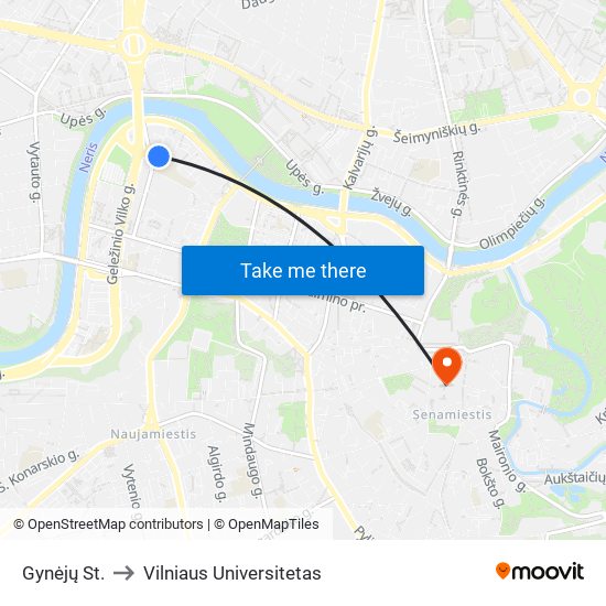 Gynėjų St. to Vilniaus Universitetas map