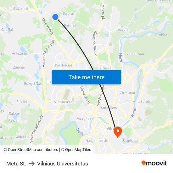 Mėtų St. to Vilniaus Universitetas map