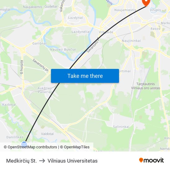 Medkirčių St. to Vilniaus Universitetas map