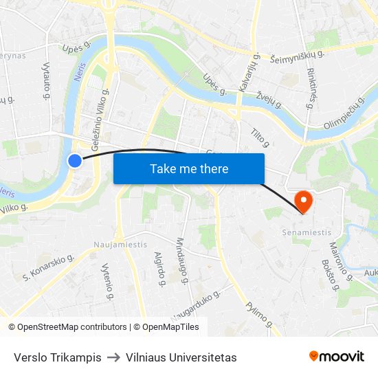 Verslo Trikampis to Vilniaus Universitetas map