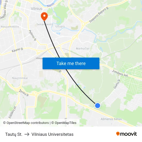 Tautų St. to Vilniaus Universitetas map