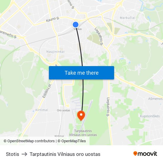 Stotis to Tarptautinis Vilniaus oro uostas map