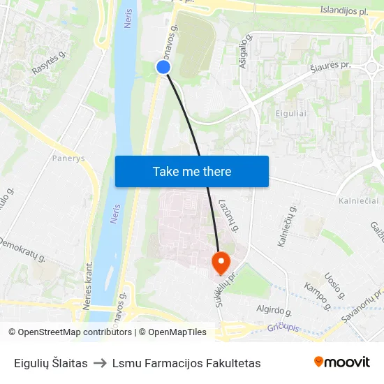 Eigulių Šlaitas to Lsmu Farmacijos Fakultetas map