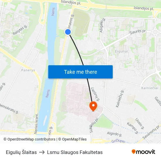 Eigulių Šlaitas to Lsmu Slaugos Fakultetas map