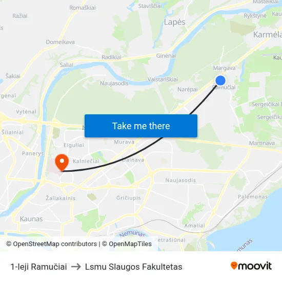 1-Ieji Ramučiai to Lsmu Slaugos Fakultetas map
