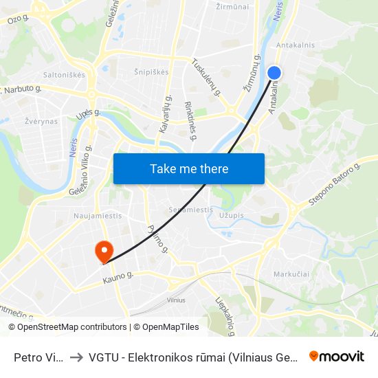 Petro Vileišio St. to VGTU - Elektronikos rūmai (Vilniaus Gedimino technikos universitetas) map