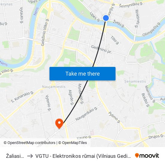 Žaliasis Tiltas to VGTU - Elektronikos rūmai (Vilniaus Gedimino technikos universitetas) map