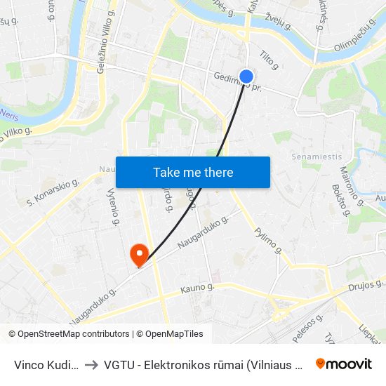 Vinco Kudirkos Aikštė to VGTU - Elektronikos rūmai (Vilniaus Gedimino technikos universitetas) map