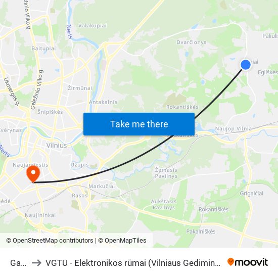 Galgiai to VGTU - Elektronikos rūmai (Vilniaus Gedimino technikos universitetas) map
