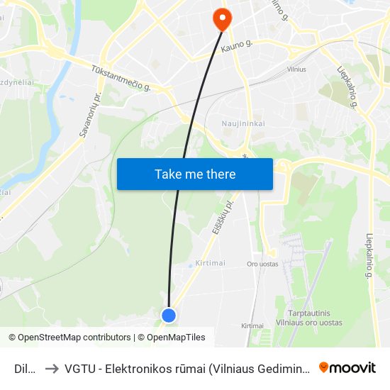 Dilgynė to VGTU - Elektronikos rūmai (Vilniaus Gedimino technikos universitetas) map