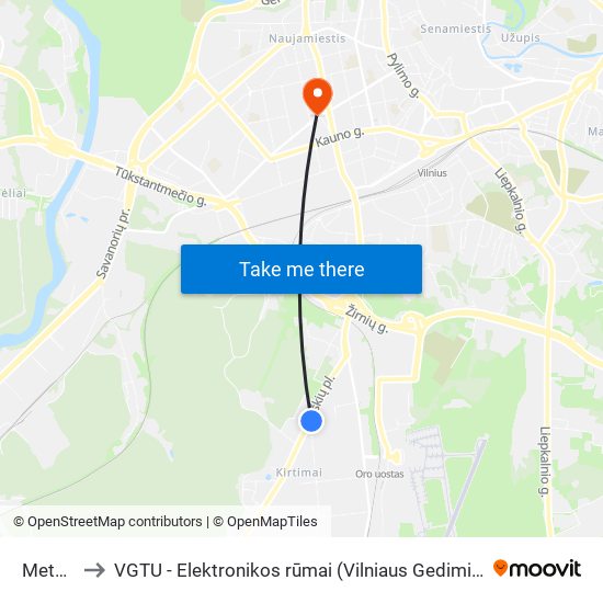 Metalo St. to VGTU - Elektronikos rūmai (Vilniaus Gedimino technikos universitetas) map