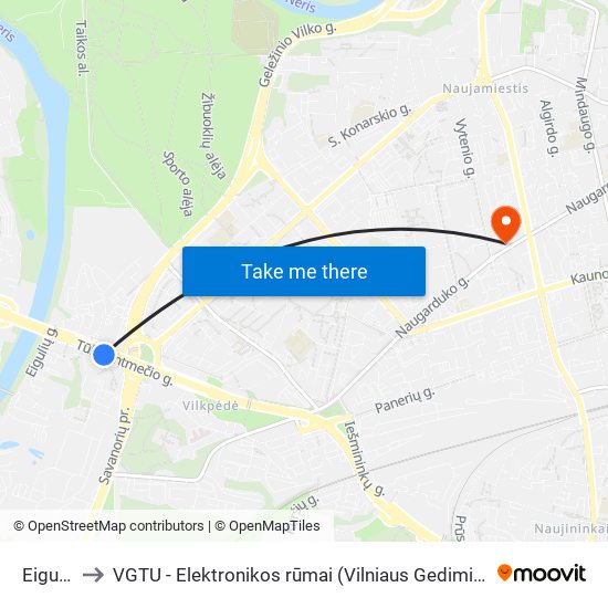 Eigulių St. to VGTU - Elektronikos rūmai (Vilniaus Gedimino technikos universitetas) map