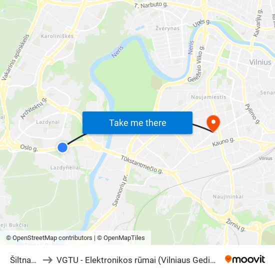 Šiltnamių St. to VGTU - Elektronikos rūmai (Vilniaus Gedimino technikos universitetas) map