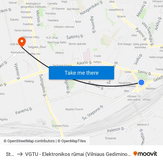 Stotis to VGTU - Elektronikos rūmai (Vilniaus Gedimino technikos universitetas) map