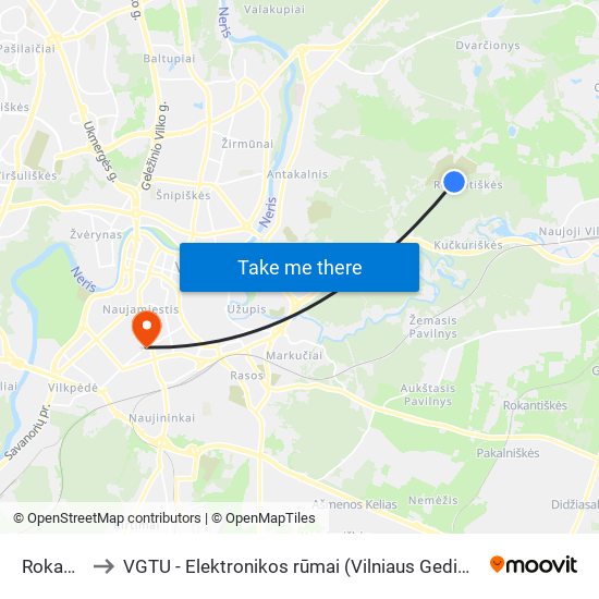 Rokantiškės to VGTU - Elektronikos rūmai (Vilniaus Gedimino technikos universitetas) map