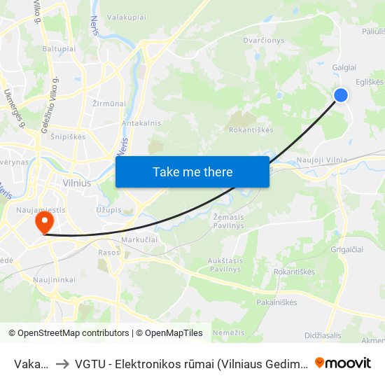 Vakario St. to VGTU - Elektronikos rūmai (Vilniaus Gedimino technikos universitetas) map