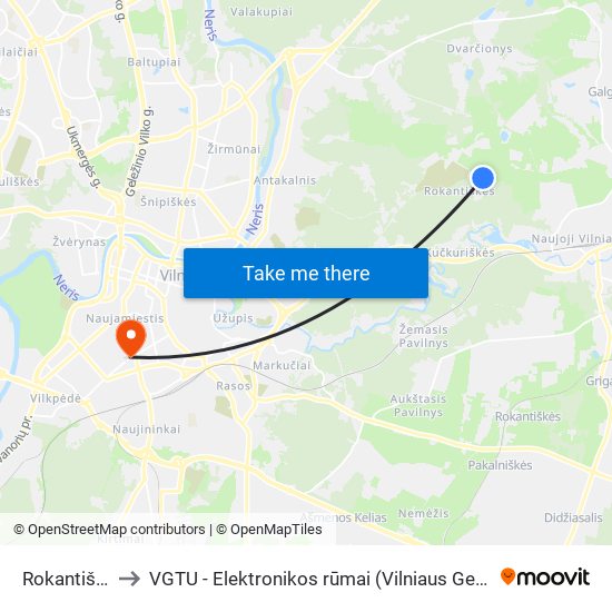 Rokantiškių Sodai to VGTU - Elektronikos rūmai (Vilniaus Gedimino technikos universitetas) map