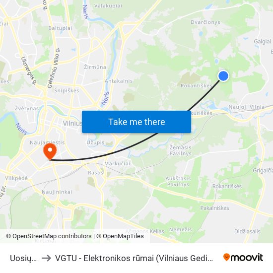 Uosių Sodai to VGTU - Elektronikos rūmai (Vilniaus Gedimino technikos universitetas) map