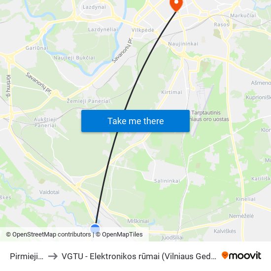 Pirmieji Pagiriai to VGTU - Elektronikos rūmai (Vilniaus Gedimino technikos universitetas) map