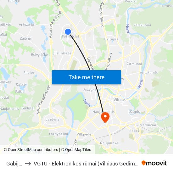 Gabijos St. to VGTU - Elektronikos rūmai (Vilniaus Gedimino technikos universitetas) map