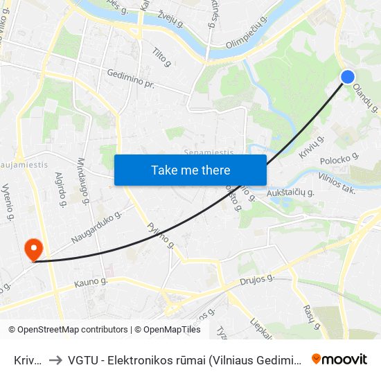 Krivių St. to VGTU - Elektronikos rūmai (Vilniaus Gedimino technikos universitetas) map