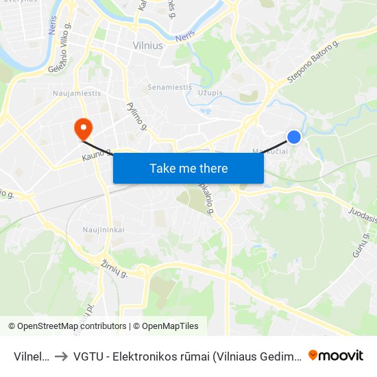 Vilnelės St. to VGTU - Elektronikos rūmai (Vilniaus Gedimino technikos universitetas) map