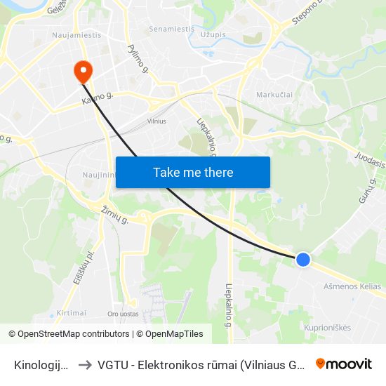 Kinologijos Centras to VGTU - Elektronikos rūmai (Vilniaus Gedimino technikos universitetas) map