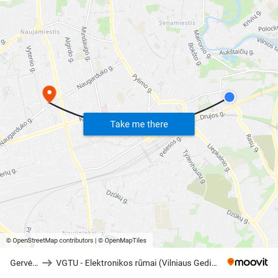 Gervėčių St. to VGTU - Elektronikos rūmai (Vilniaus Gedimino technikos universitetas) map