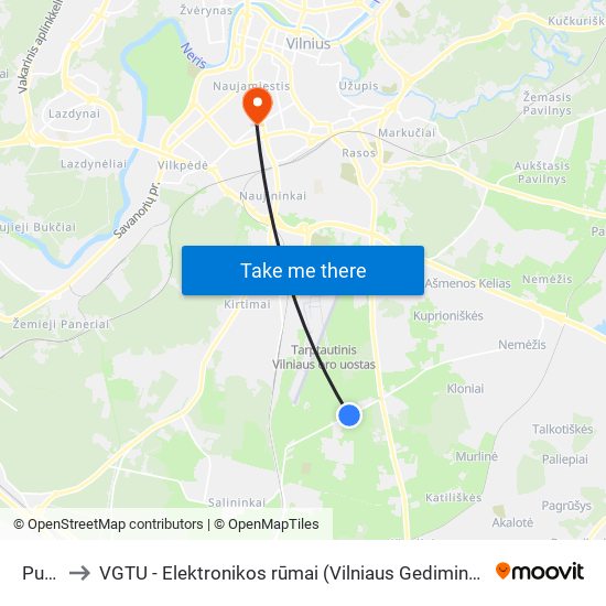Pupinė to VGTU - Elektronikos rūmai (Vilniaus Gedimino technikos universitetas) map