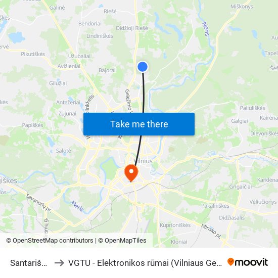 Santariškių Žiedas to VGTU - Elektronikos rūmai (Vilniaus Gedimino technikos universitetas) map